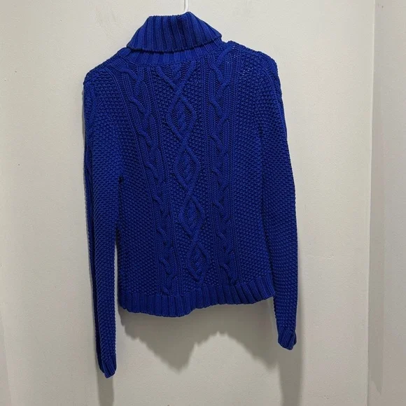 Lauren Ralph Lauren Royal Blue Cable Knit Turtleneck Sweater Medium Petite - Picture 5 of 5